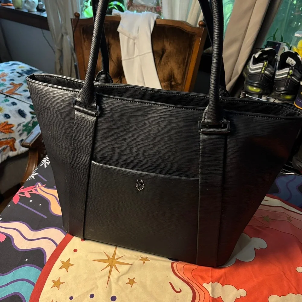 Vessel Signature 2.0 Tote Bag Black Textured Faux Leather Laptop Travel Golf - Picture 11 of 16